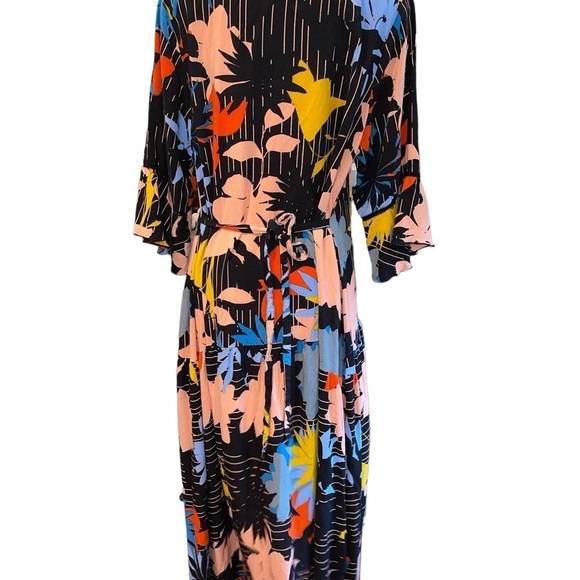 Loralette Women's Dress Size 20 Multicolor Floral Tie Back Bell Sleeves V-Neck - Picture 7 of 9